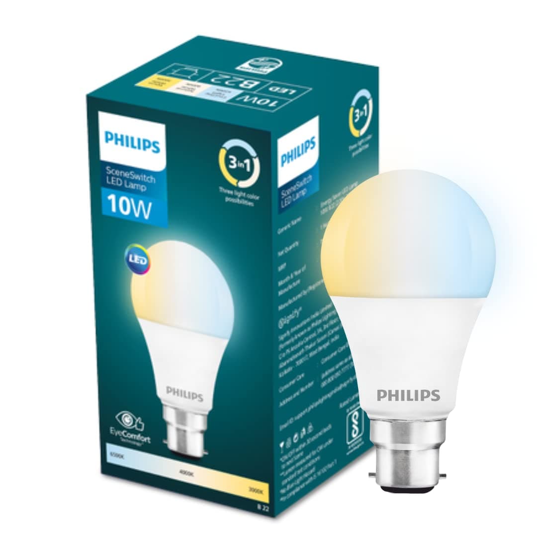 Philips 10-watt LED Bulb|3 Colors in 1 LED Bulb|Scene Switch Bulb for Home & Decoration|Color: Tunable White, Pack of 1, 10 w, b22d - Buy on Amazon