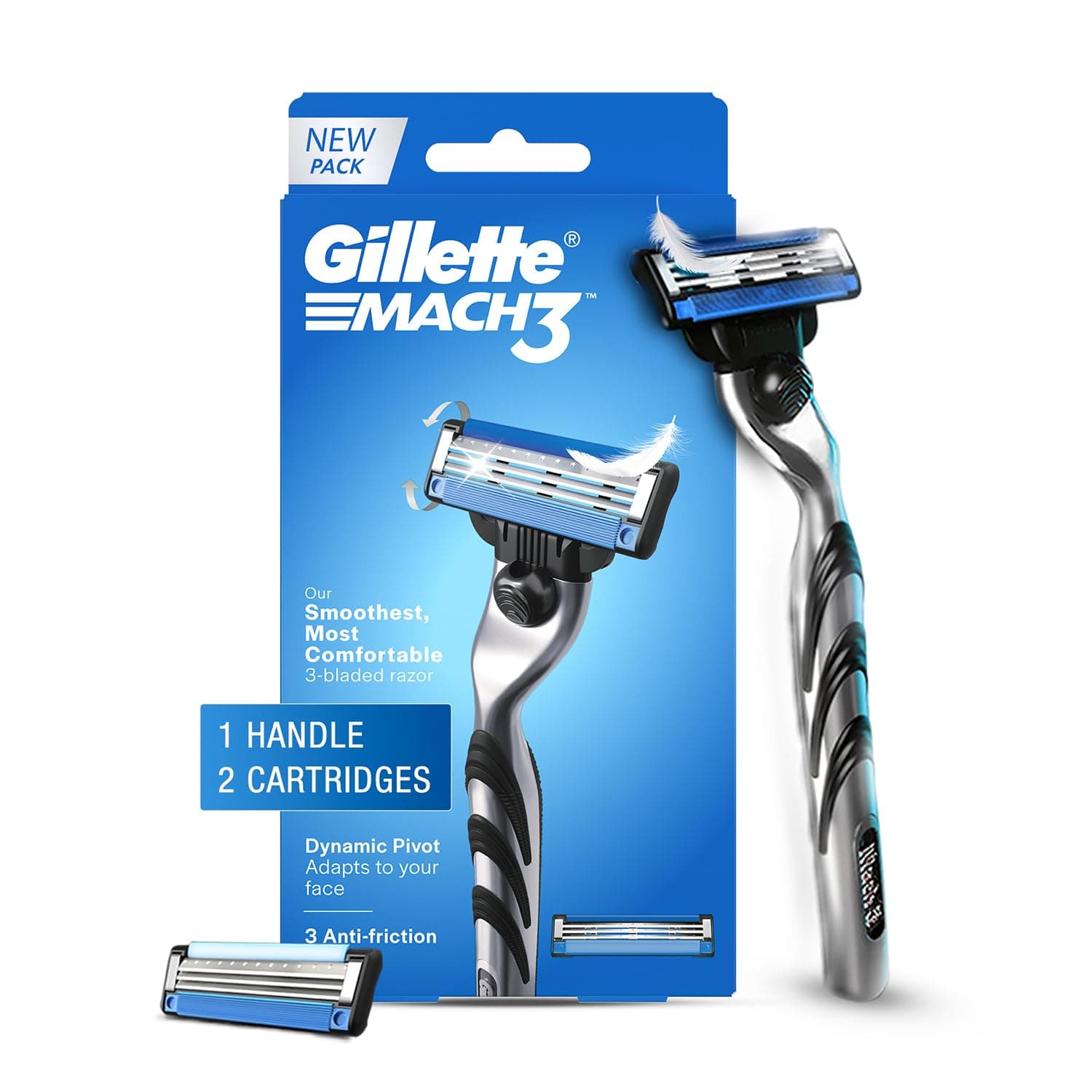 Gillette Mach 3 (Handle + 2 Cartridges) Shaving Razor For Men | Most Comfortable Shave | 3D Blade Technology That Adjusts To Your Face | Metal Handle For Superior Grip - Buy on Amazon